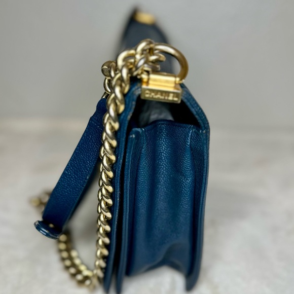 Authentic Chanel Blue Leather Medium LeBoy Bag Classic Flap - Picture 14 of 15